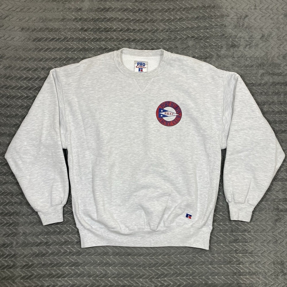 Vtg Russell Athletic Sweatshirt Mens XL Pro Cotton Yacht Club Gray Pullover USA